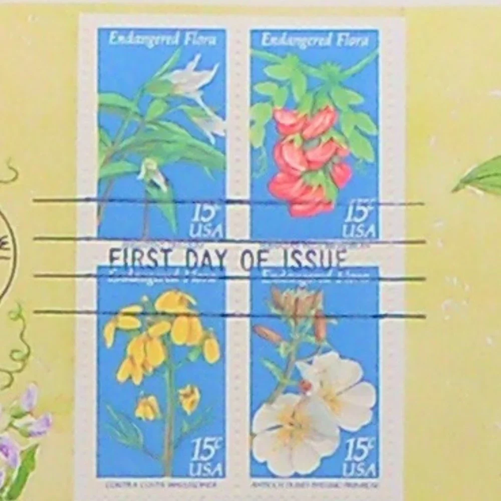 Endangered Flora Stamp Illustration Wall Decor
